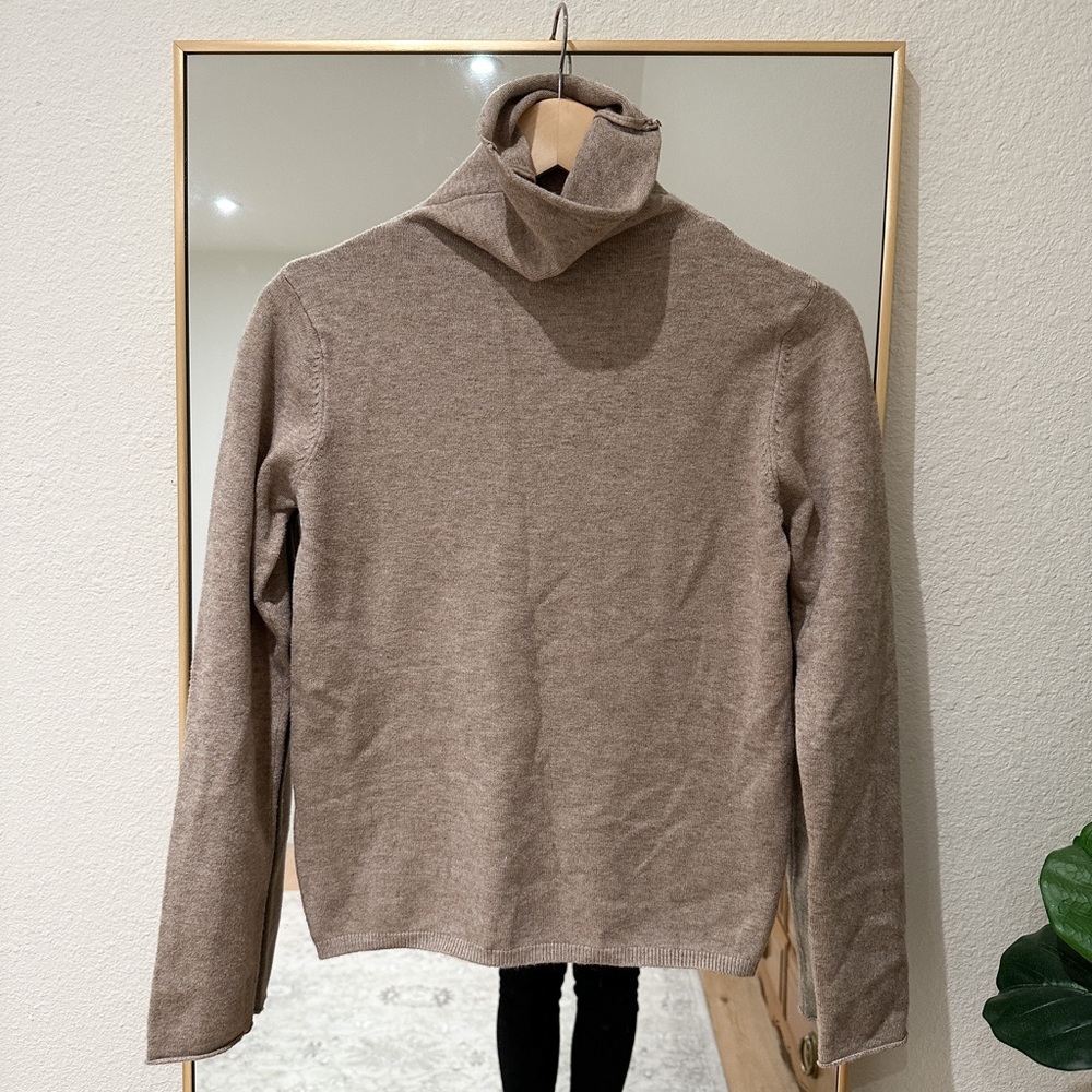 FRENCH CONNECTION Taupe Beige Heathered Turtleneck Sweater Cropped Small S